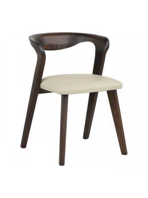Sedia in legno con seduta in similpelle colore Beige vista diagonale modello Arno Totò Piccinni 