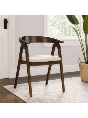 Vista ambientata Sedia in Legno massello con seduta in similpelle colore Beige modello Elba Totò Piccinni