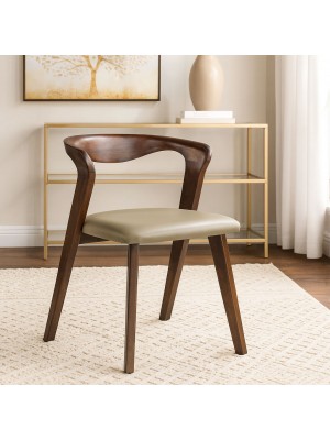 Vista ambientata Sedia in legno con seduta in similpelle colore Tortora vista diagonale modello Arno Totò Piccinni 