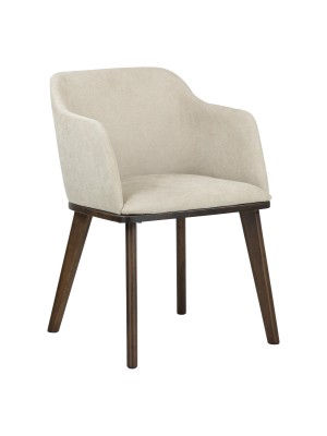 Poltroncina TEVERE in tessuto imbottita con struttura e gambe in legno massello (Beige)