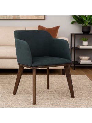 Vista ambientata Poltroncina in tessuto imbottita colore Nero con gambe in legno modello Tevere Totò Piccinni