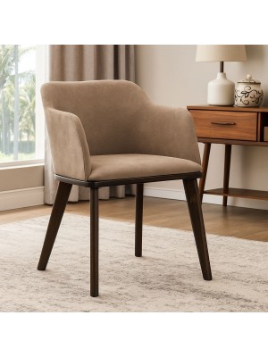 Vista ambientata Poltroncina in tessuto imbottita colore Tortora con gambe in legno modello Tevere Totò Piccinni