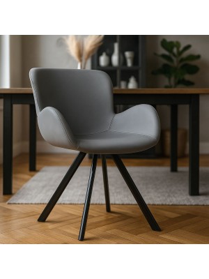 Vista ambientata Poltroncina in Similpelle imbottita colore Grigio con gambe in metallo  modello Giove Totò Piccinni