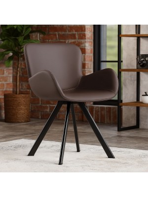 Vista ambientata Poltroncina in Similpelle imbottita colore Marrone con gambe in metallo  modello Giove Totò Piccinni