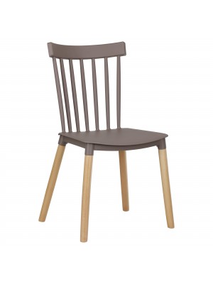 Sedie Country, Design Retrò Moderno, Polipropilene, Gambe in legno di Faggio (Tortora)
