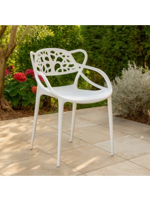 Vista ambientata Sedia Design in Polipropilene Bianco - Totò Piccinni Infinity Timber vista obliqua