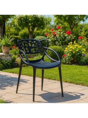 Vista ambientata Sedia Design in Polipropilene nera - Totò Piccinni Infinity Timber vista obliqua