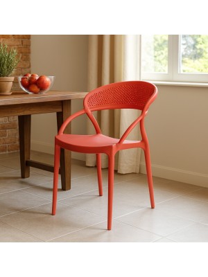 Vista ambientata Sedia in Polipropilene colore Rosso design impilabile modello Eternity Totò Piccinni