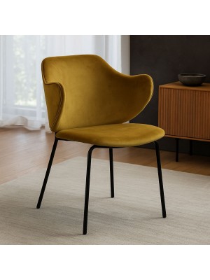 Vista ambientata Sedia in Velluto imbottita colore Giallo con gambe in metallo modello Medusa Totò Piccinni