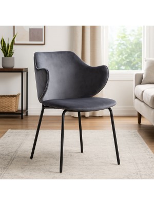 Vista ambientata Sedia in Velluto imbottita colore Grigio Scuro con gambe in metallo modello Medusa Totò Piccinni