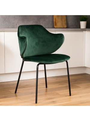 Vista ambientata Sedia in Velluto imbottita colore Verde con gambe in metallo modello Medusa Totò Piccinni