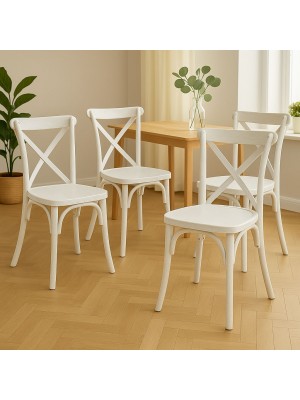 Vista ambientata Set 4 Sedie in Kit in polipropilene effetto legno colore Bianco Shabby modello Cross Totò Piccinni