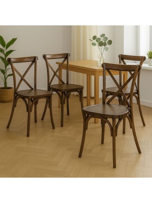 Vista ambientata Set 4 Sedie in Kit in polipropilene effetto legno colore Noce modello Cross Totò Piccinni