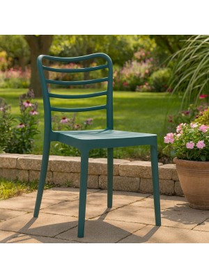 Vista ambientata Sedia da esterno in Polipropilene colore Petrolio design impilabile modello Arco Totò Piccinni