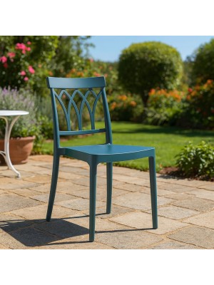 Vista ambientata Sedia in Polipropilene colore Petrolio design impilabile modello Castle Totò Piccinni