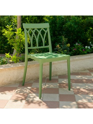 Vista ambientata Sedia in Polipropilene colore Verde design impilabile modello Castle Totò Piccinni