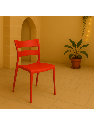 Vista ambientata interna Sedia in Polipropilene colore Rosso design moderno ed impilabile modello Onda Totò Piccinni