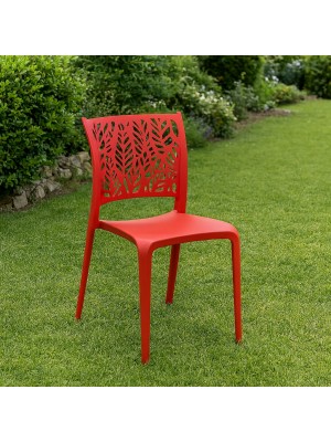 Vista ambientata Sedia Giardino in Polipropilene colore Rosso senza braccioli modello Spring Totò Piccinni