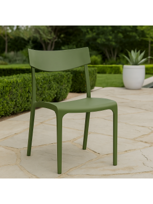 Vista ambientata Sedia da giardino in Polipropilene colore Verde design impilabile modello Provence Totò Piccinni