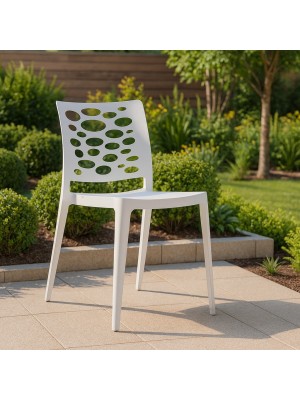 Vista ambientata Sedia in Polipropilene in fibra di vetro colore Bianco design impilabile per esterno modello Bloom Totò Piccinni