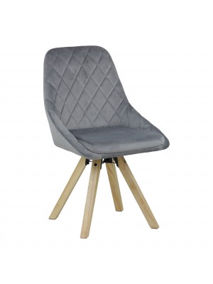 Sedia in Velluto colore Grigio girevole con gambe in legno modello Race Totò Piccinni