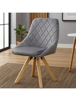 Vista ambientata Sedia in Velluto colore Grigio girevole con gambe in legno modello Race Totò Piccinni