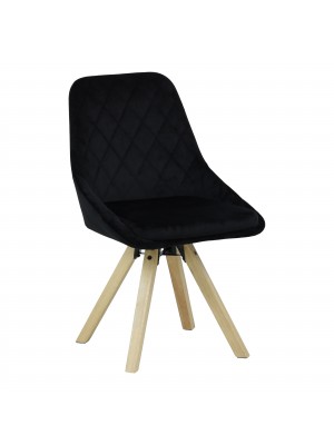 Sedia in Velluto colore Nero girevole con gambe in legno modello Race Totò Piccinni
