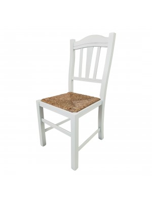 Vista diagonale di una sedia legno paesana Silvana artigianale colore bianco laccato Totò Piccinni