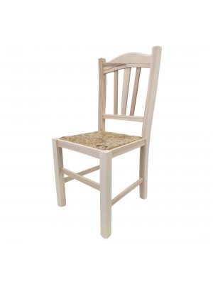 Vista diagonale di una sedia legno paesana Silvana artigianale colore grezzo Totò Piccinni