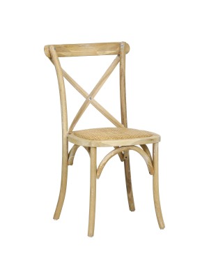 vista diagonale delle sedie in legno country Cross con seduta imbottita in Rattan
