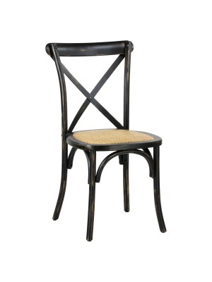 Vista diagonale di una sedia legno Cross artigianale colore nero antico Totò Piccinni