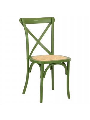 Vista diagonale di una sedia legno Cross artigianale colore verde antico Totò Piccinni