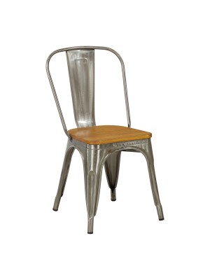 Sedia da esterno in metallo colore Silver con seduta in legno design industriale modello Industry Totò Piccinni