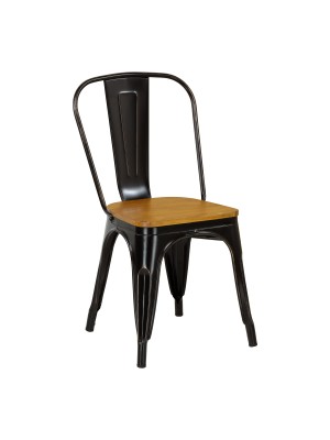 Sedia da esterno in metallo colore Vintage Nero con seduta in legno design industriale modello Industry Totò Piccinni