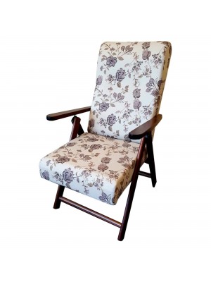 Sedia a sdraio reclinabile in legno abete faggio e resistente cuscino imbottito 100% cotone facilmente ripiegabile grigio floreale Molisana Totò Piccinni