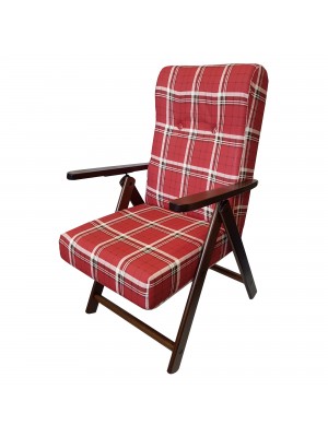 Sedia a sdraio reclinabile in legno abete faggio e resistente cuscino imbottito 100% cotone facilmente ripiegabile bordeaux scozzese Molisana Totò Piccinni