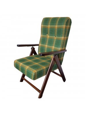 Sedia a sdraio reclinabile in legno abete faggio e resistente cuscino imbottito 100% cotone facilmente ripiegabile verde scozzese Molisana Totò Piccinni