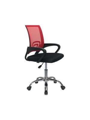 Una sedia poltrona ufficio ergonomica con base cromata ad altezza regolabile colore rosso AQUARIUS Totò Piccinni