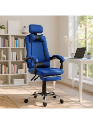 Vista ambientata Sedia ufficio colore Blu girevole ergonomica e reclinabile modello Beta Totò Piccinni