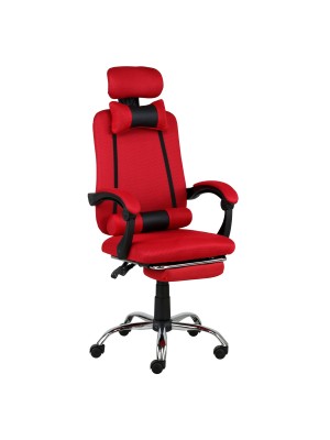Sedia Ufficio BETA Gaming Ergonomica Reclinabile Girevole con cuscini e poggiapiedi con rotelle e poggiatesta (Rosso)