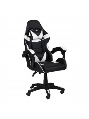 Sedia GAMING Ergonomica Reclinabile Girevole con cuscini in similpelle (Bianco)