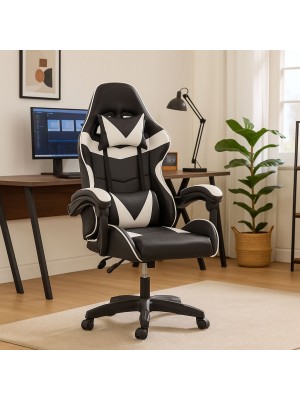 Vista ambientata Sedia gaming in Similpelle colore Bianco girevole reclinabile ed ergonomica modello Gaming Totò Piccini