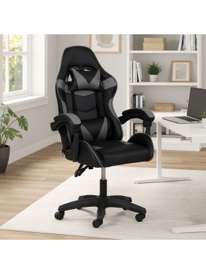 Vista ambientata Sedia gaming in Similpelle colore Grigio girevole reclinabile ed ergonomica modello Gaming Totò Piccini