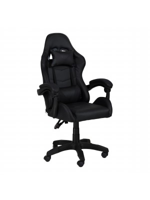 Sedia GAMING Ergonomica Reclinabile Girevole con cuscini in similpelle (Nero)