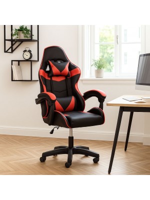 Vista ambientata Sedia gaming in Similpelle colore Rosso girevole reclinabile ed ergonomica modello Gaming Totò Piccini