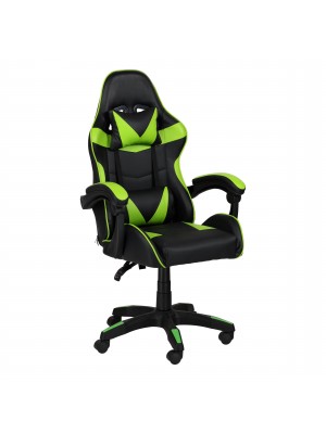 Sedia GAMING Ergonomica Reclinabile Girevole con cuscini in similpelle (Verde)