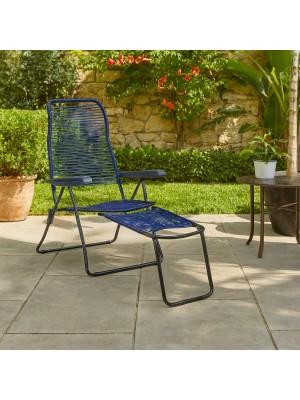 Vista ambientata Sdraio cordonata colore Blu con 6 posizioni e poggiapiedi made in italy modello String Totò Piccinni