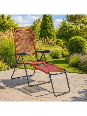 Vista ambientata Sdraio cordonata colore Rosso con 6 posizioni e poggiapiedi made in italy modello String Totò Piccinni