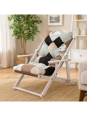 Vista ambientata poltrona sedia sdraio harmony relax in legno pieghevole con 3 posizioni patchwork elegant Totò Piccinni