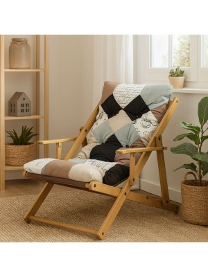 Vista ambientata poltrona sedia sdraio harmony relax in legno pieghevole con 3 posizioni Patchwork elegant Totò Piccinni